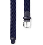 Anderson's - 3.5cm Navy Leather-Trimmed Woven Elastic Belt - Men - Navy