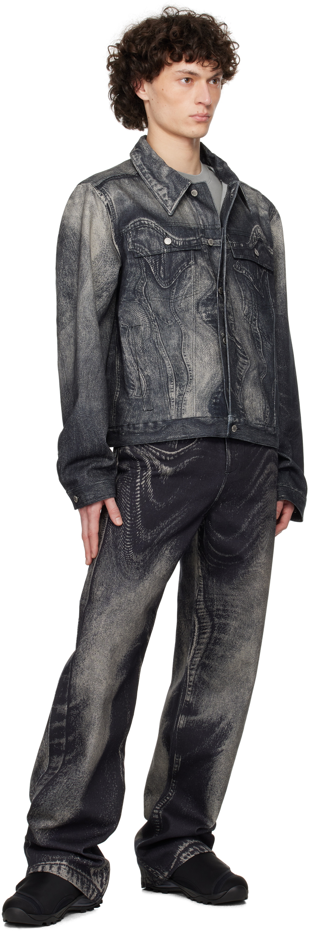 CAMPERLAB Black & Gray Distorted Print Denim Jacket