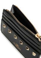 Valentino Rockstud Grained Leather Card Holder - Black - One Size