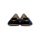Charlotte Olympia Navy Velvet Kitty Flats