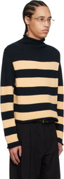 Carter Young Navy & Beige Striped Roll Neck Sweater