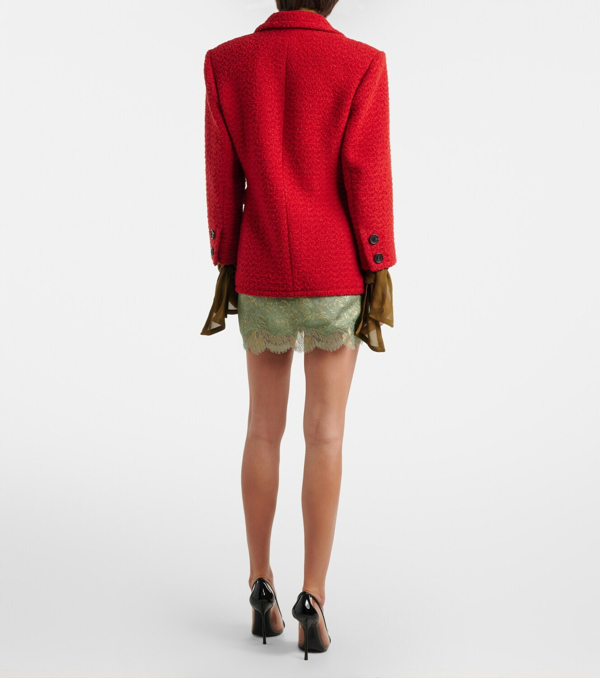 Saint Laurent Lace-trimmed cotton-blend jacquard miniskirt