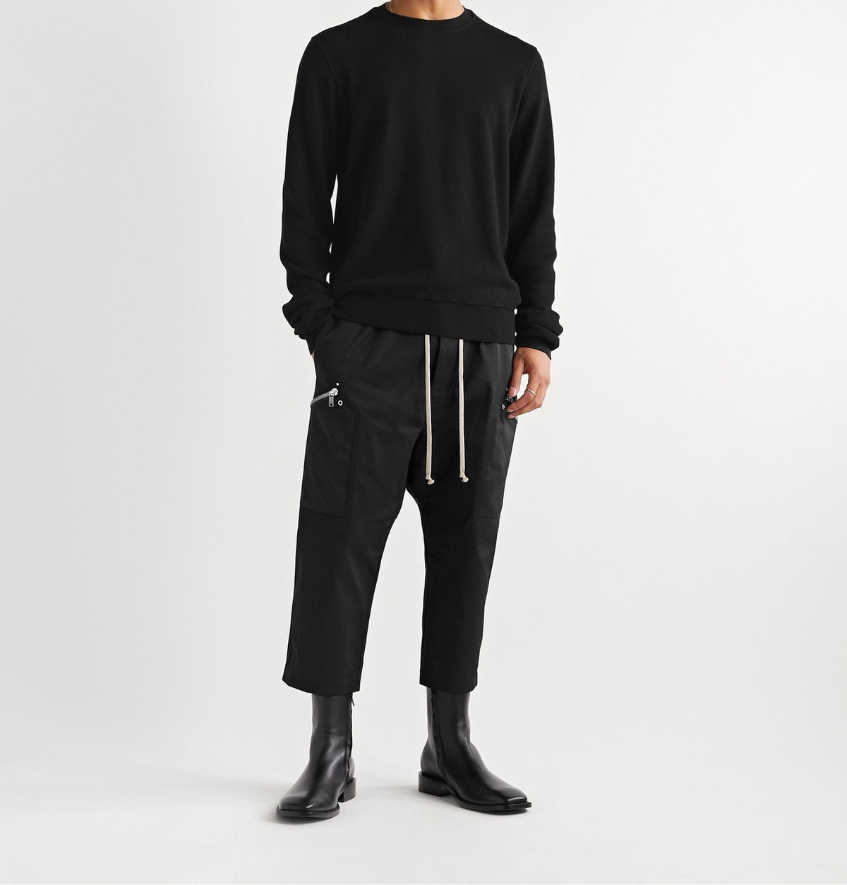 Rick Owens - Waffle-Knit Cotton Sweatshirt - Black Rick Owens