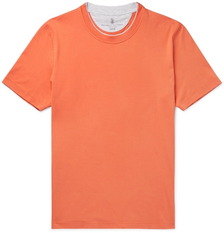 Photo: Brunello Cucinelli - Layered Cotton-Jersey T-Shirt - Orange