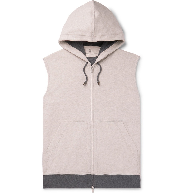 Photo: Brunello Cucinelli - Slim-Fit Mélange Cotton-Blend Jersey Hooded Gilet - Gray