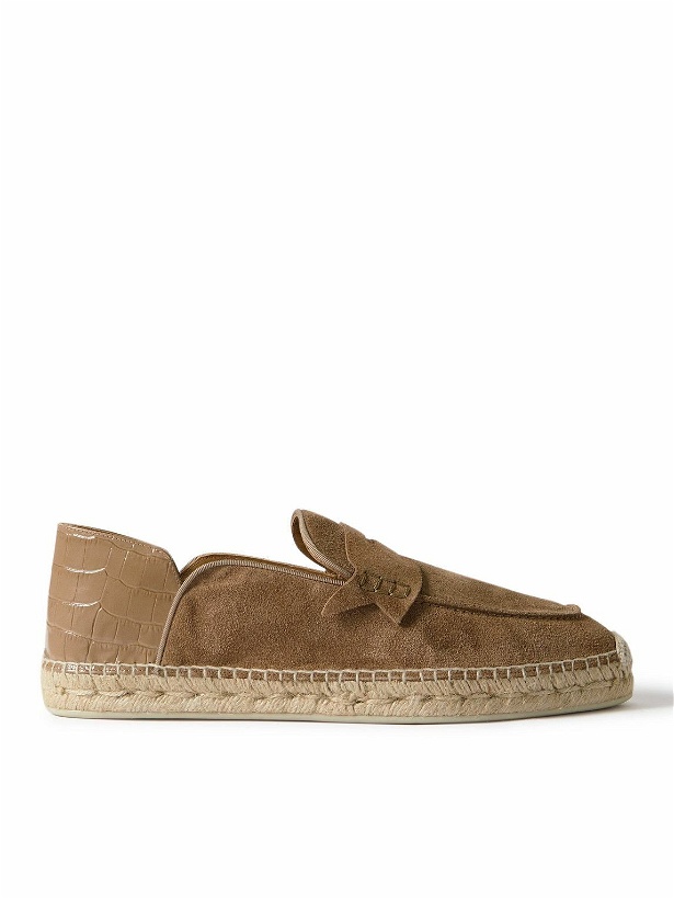 Photo: Christian Louboutin - Paquepapa Collapsible-Heel Croc-Effect Leather-Trimmed Suede Espadrilles - Brown