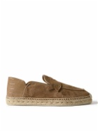 Christian Louboutin - Paquepapa Collapsible-Heel Croc-Effect Leather-Trimmed Suede Espadrilles - Brown