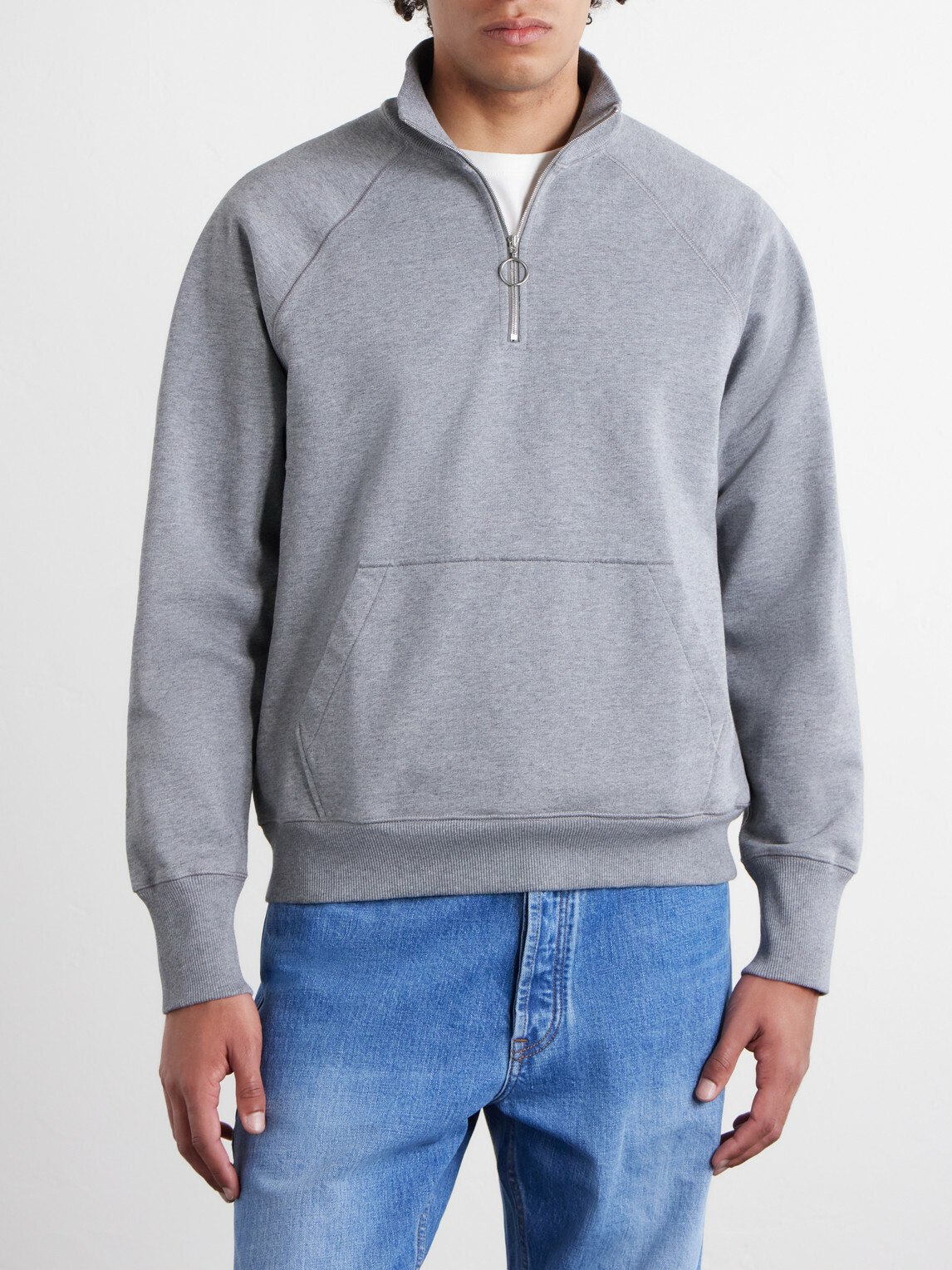 Drake's - Cotton-Jersey Half-Zip Sweater - Gray