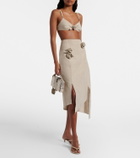 Coperni Floral-appliqué asymmetric linen midi skirt