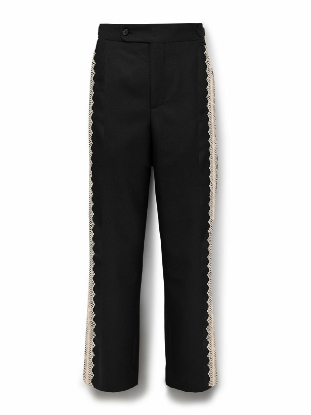 Photo: BODE - Straight-Leg Lace-Trimmed Wool Trousers - Black