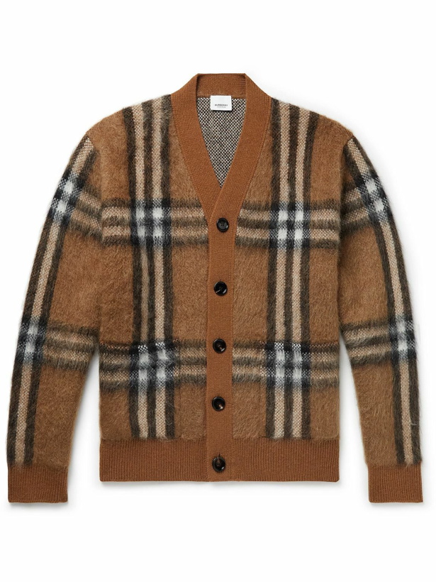 Photo: Burberry - Checked Brushed-Knit Cardigan - Brown