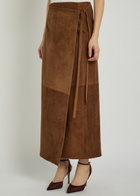 Nour Hammour Suede Wrap Midi Skirt Brown