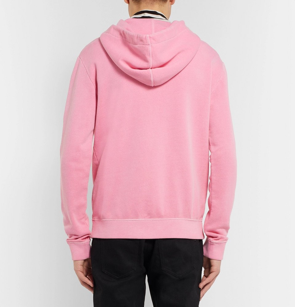 Saint Laurent Logo Print Distressed Loopback Cotton Jersey Hoodie Men Pink