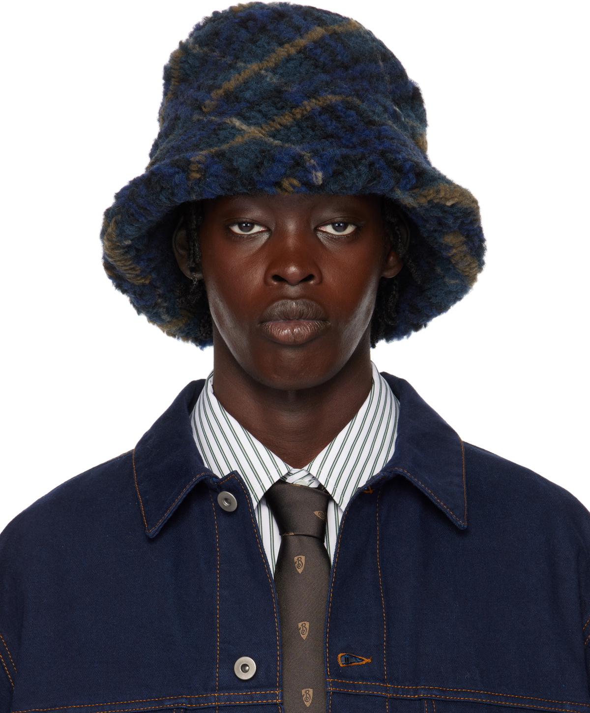 Burberry Navy Check Fleece Bucket Hat