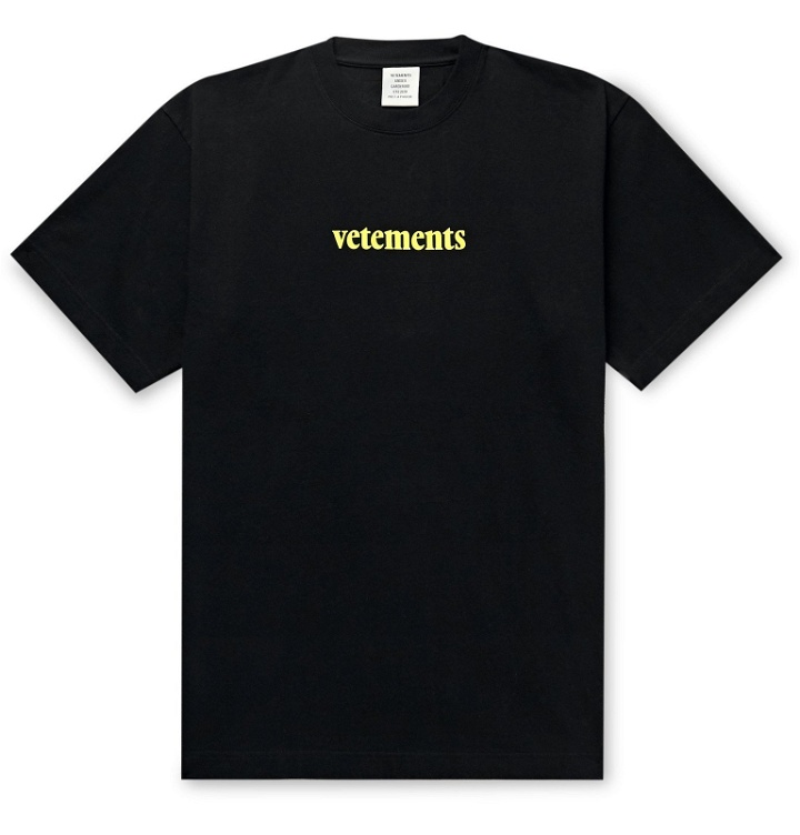 Photo: Vetements - Appliquéd Logo-Print Cotton-Jersey T-Shirt - Black