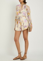Zimmermann Luna Floral Belted Silk-blend Shorts Cream