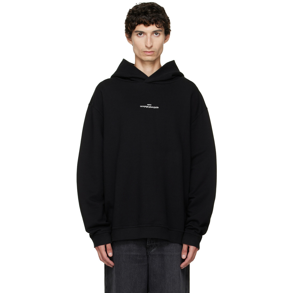 Maison Margiela Black Reversed Logo Hoodie