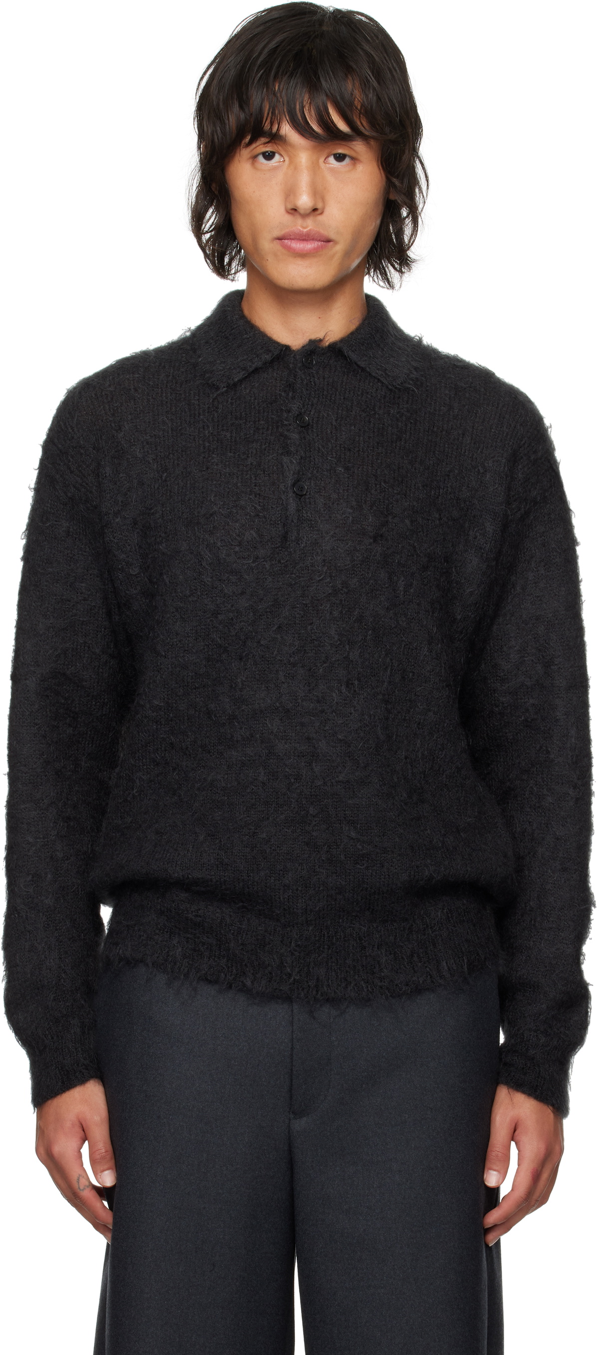 トップス AURALEE BRUSHED MOHAIR KNIT POLO BLACK 1 615A5796_537e0220-478e-4722-
