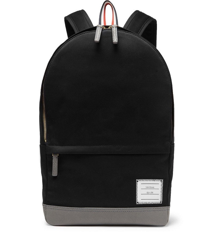 Photo: Thom Browne - Grosgrain-Trimmed Cotton-Twill and Leather Backpack - Navy
