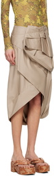 Dries Van Noten Taupe Draped Midi Skirt