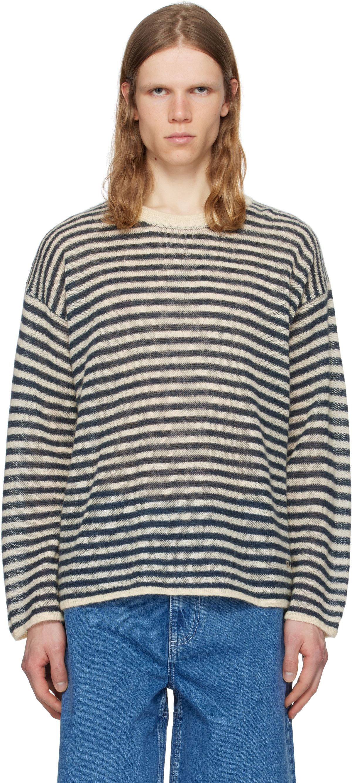 SUNNEI Off-White & Navy Striped Mohair Sweater