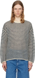 SUNNEI Off-White & Navy Striped Mohair Sweater
