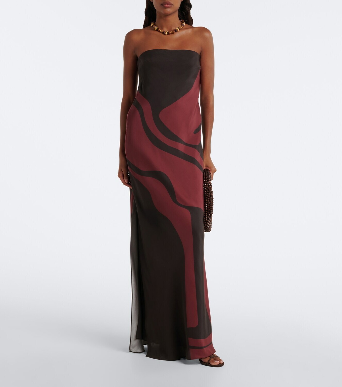 SIR Printed silk satin maxi dress