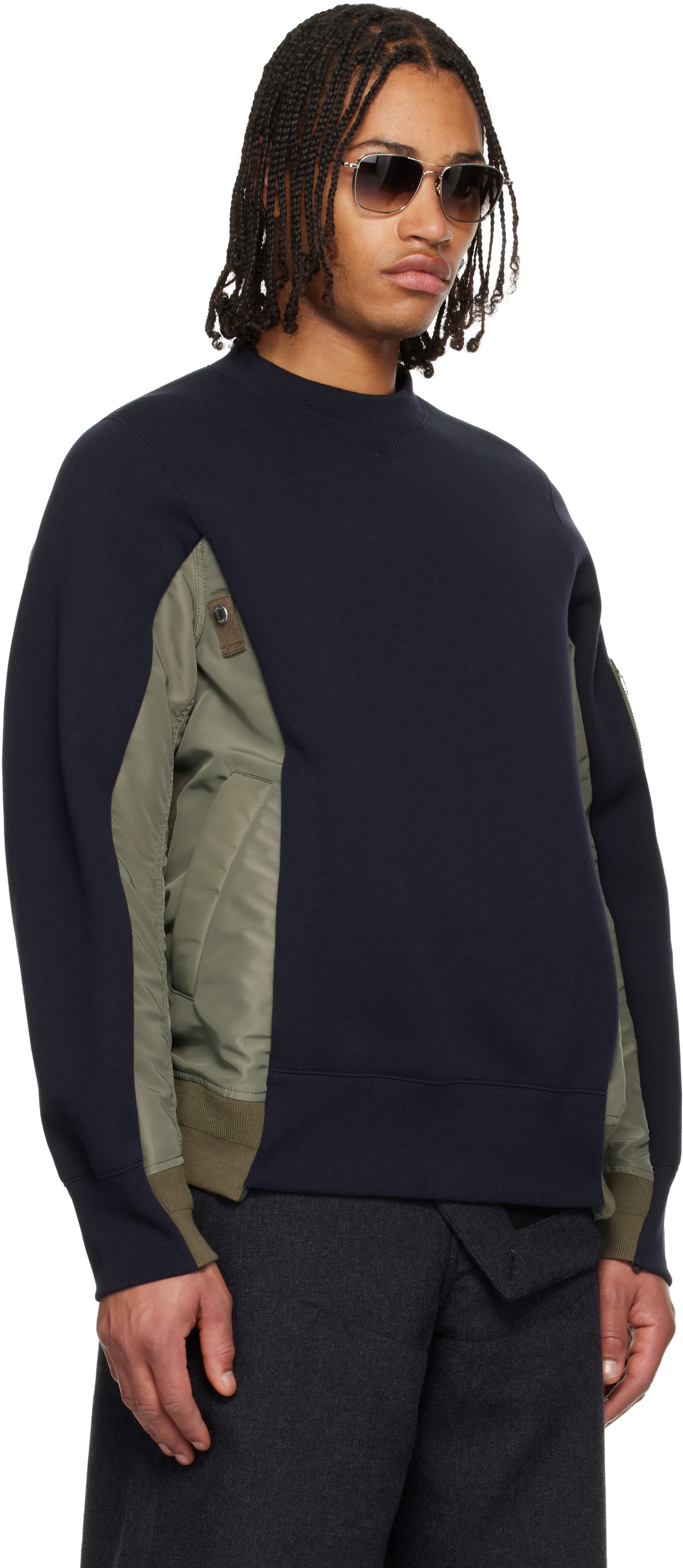 sacai Navy & Khaki Sponge Sweat & Nylon Twill Sweatshirt
