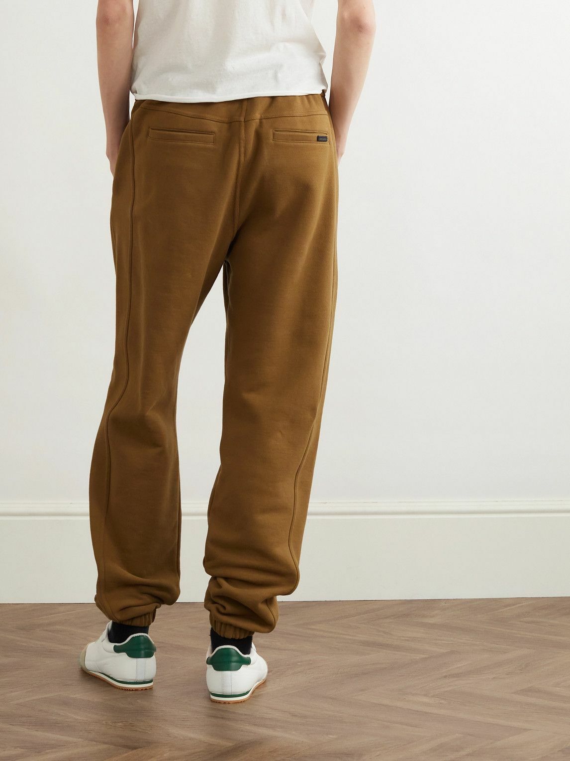 SAINT LAURENT - Tapered Logo-Embroidered Cotton-Jersey Sweatpants - Brown