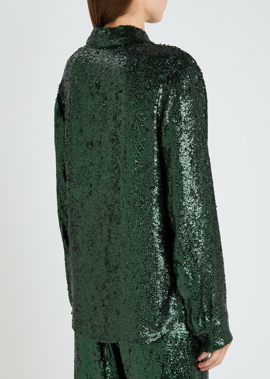 Dries Van Noten Chowy Sequin Shirt Dark Green