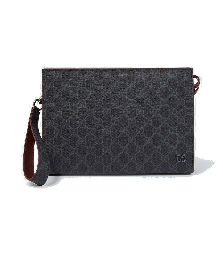 Photo: Gucci GG canvas leather-trimmed pouch