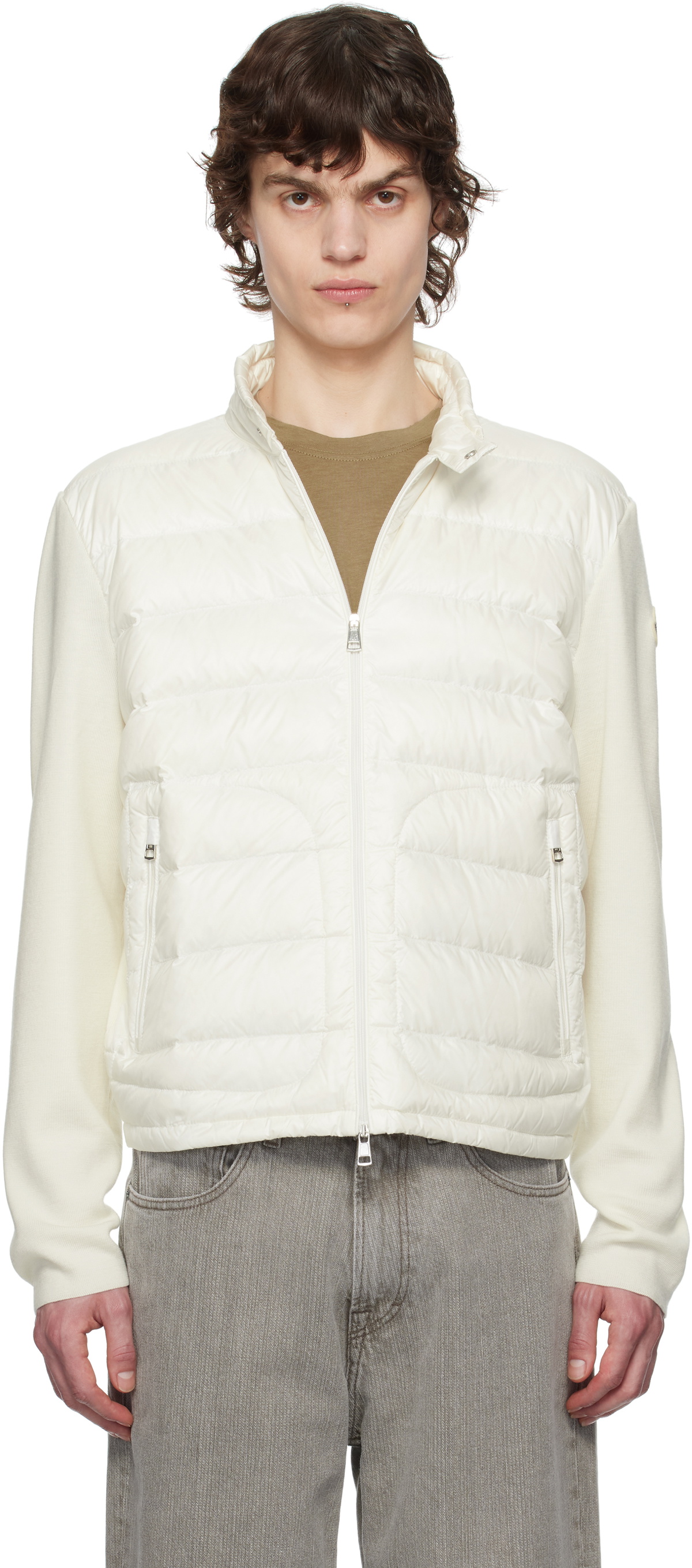 Moncler White Padded Wool Zip-Up Down Jacket