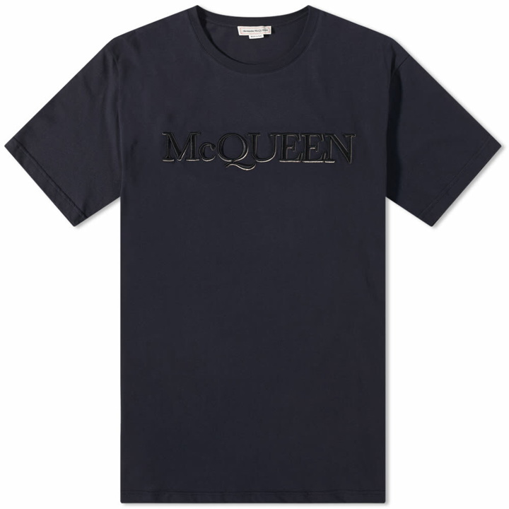 Photo: Alexander McQueen Men's Embroidered Logo T-Shirt in Navy/Mix