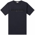 Alexander McQueen Men's Embroidered Logo T-Shirt in Navy/Mix