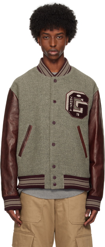 Photo: Golden Goose Gray & Burgundy Melange Wool Bomber Jacket