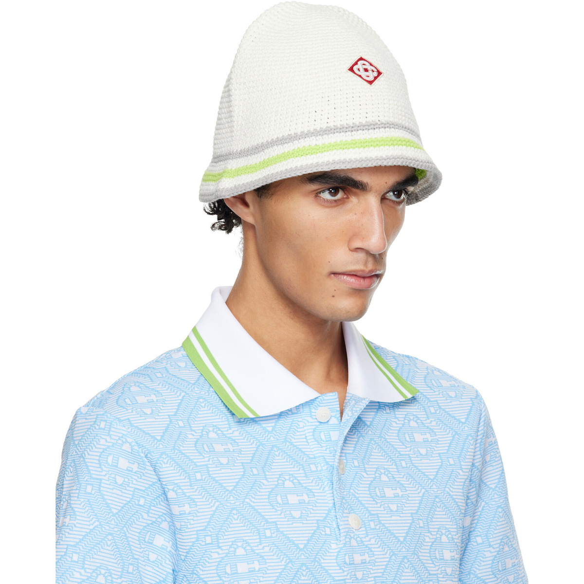 Casablanca White Stripe Crochet Bucket Hat
