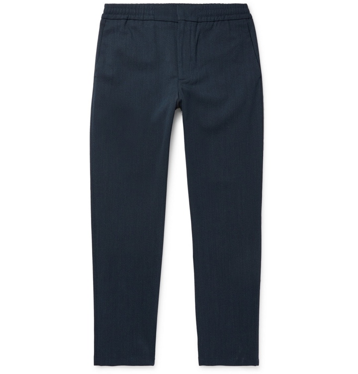 Photo: NN07 - Foss Tapered Flannel Drawstring Trousers - Blue