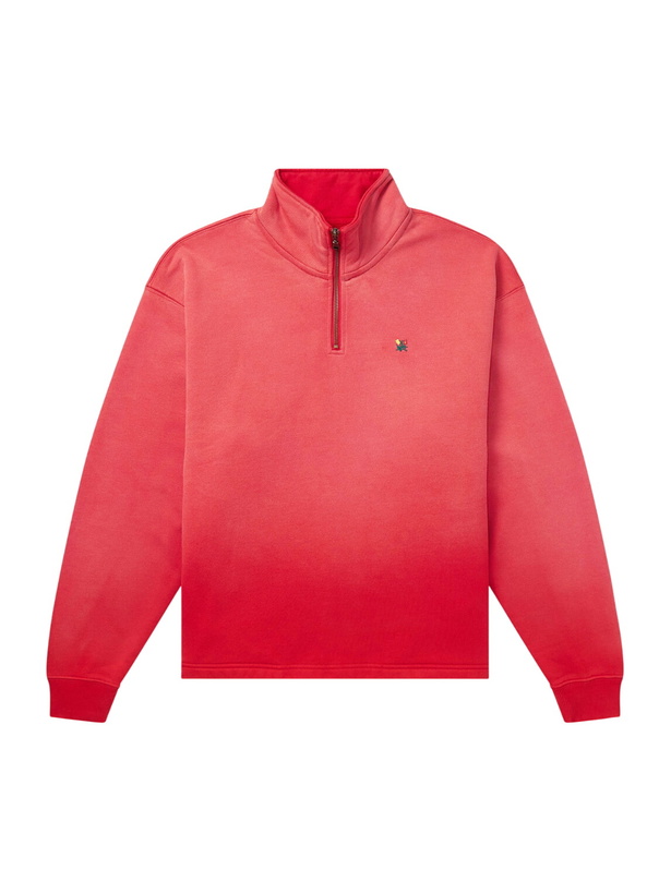Photo: Aimé Leon Dore - Logo-Embroidered Cotton-Jersey Half-Zip Sweatshirt - Red