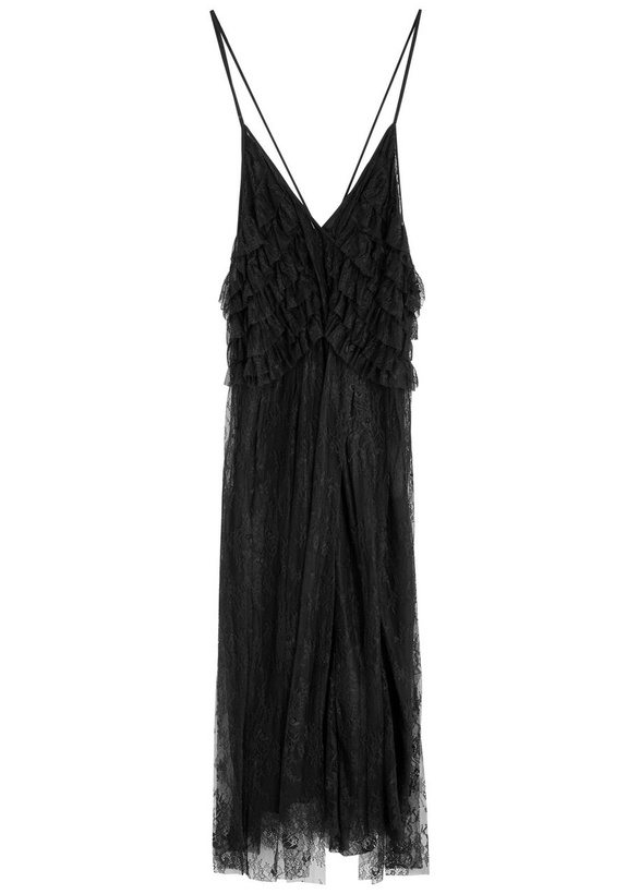 Photo: Blumarine Draped Floral Lace Midi Dress Black