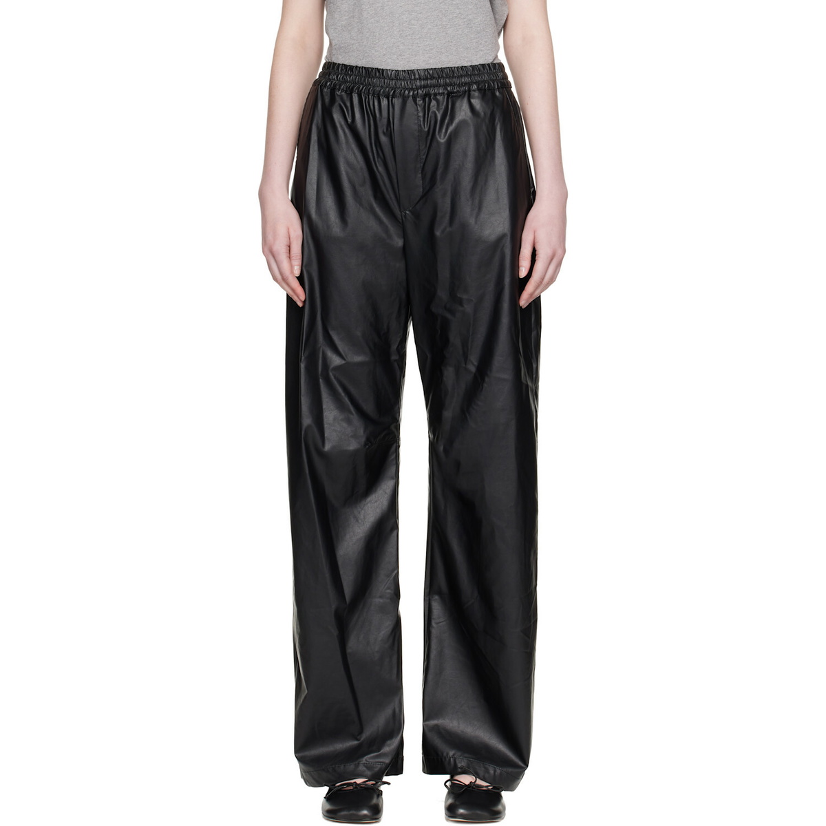 MM6 Maison Margiela Black Light Wide-Leg Faux-Leather Trousers