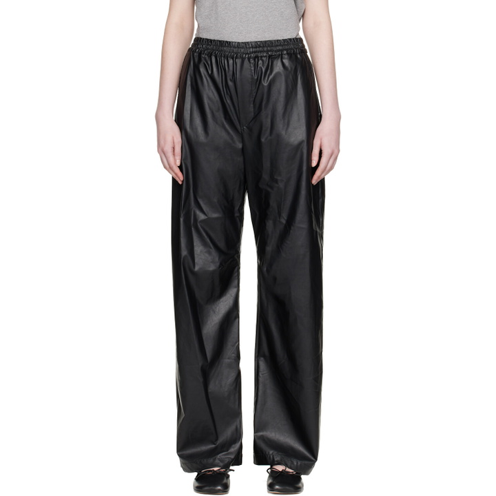 Photo: MM6 Maison Margiela Black Light Wide-Leg Faux-Leather Trousers