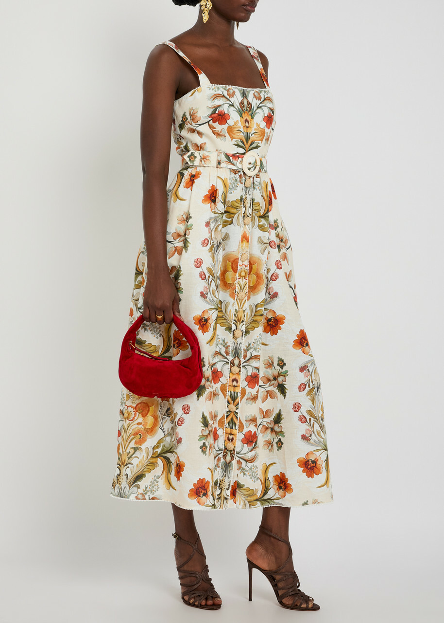 Borgo DE Nor Petra Floral-print Linen and Cotton-blend Midi Dress Cream