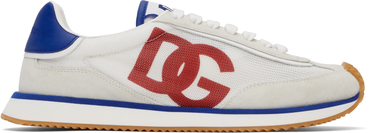 Dolce&Gabbana White & Gray Mixed-Material 'DG' Cushion Sneakers