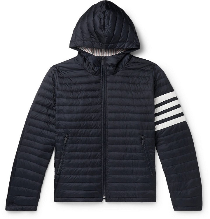 Photo: Thom Browne - Striped Quilted Shell Down Jacket - Navy