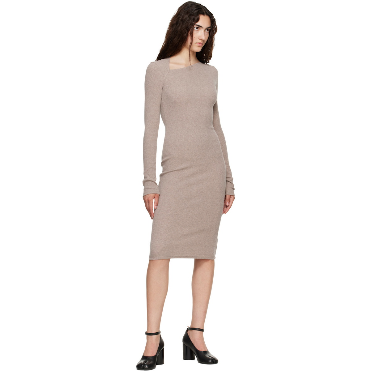 MM6 Maison Margiela Taupe Ribbed Midi Dress