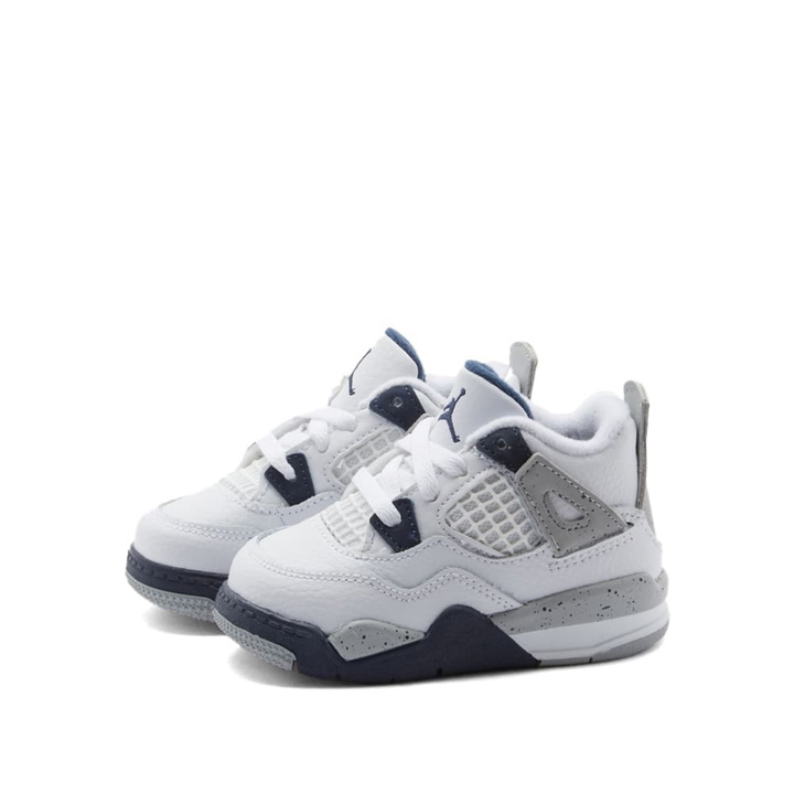 Photo: Air Jordan Men's 4 Retro TD Sneakers in White/Midnight Navy/Smoke Grey