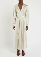 Forte_forte Belted Silk-satin Midi Dress Grey