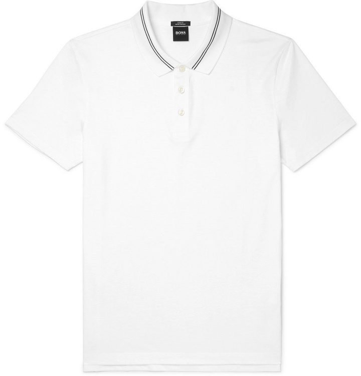 Photo: Hugo Boss - Contrast-Tipped Cotton-Jersey Polo Shirt - White