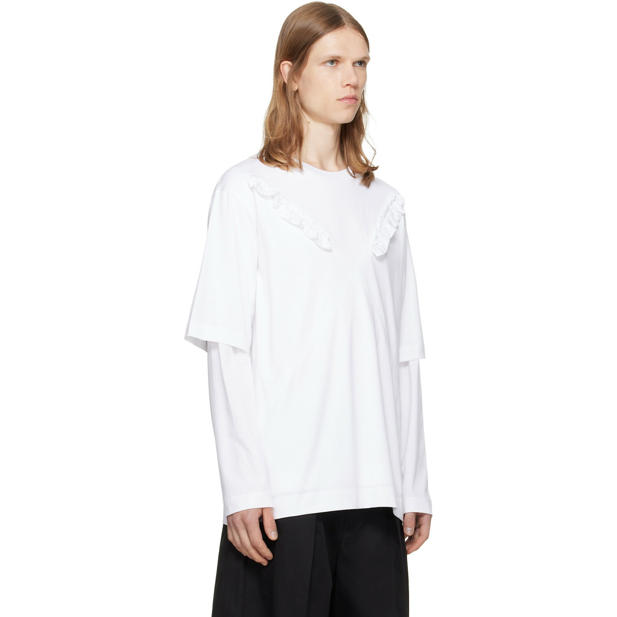 Simone Rocha White Ruffle Slash Layered Long Sleeve T-shirt