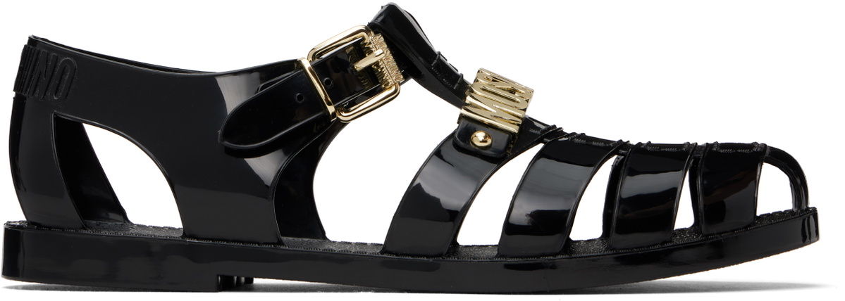 Moschino Black Jelly Lettering Logo Sandals